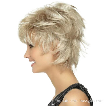Ombre Brown Blonde Pixie Cut Women's Wig Shaggy Layered Natural Short Straight Synthetic Hair Female Haircut